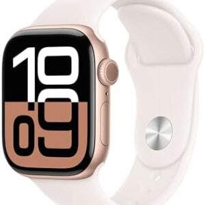 Apple Watch Series 10 [GPS + Cellular 42mm case] Smartwatch with Rose Gold Aluminium Case with Light Blush Sport Band - S/M. Fitness Tracker, ECG App, Always-On Retina Display, Water Resistant