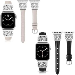 TOYOUTHS Compatible with Apple Watch Leather Band with Designer Interlock Buckle Women Premium Leather Strap for iWatch Series 10/9/8/7/6/5/SE/4/3/2/1 38mm/40mm/41mm/42mm (Series 10), Black & Silver