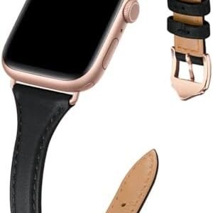 WFEAGL Leather Bands Compatible with Apple Watch Band 38mm 40mm 41mm 42mm 44mm 45mm 46mm 49mm Women, Grain Leather Strap Slim Thin Wristband for iWatch Ultra SE SE2 Series 10 9 8 7 6 5 4 3 2 1