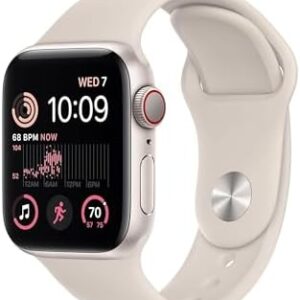 Apple Watch SE (2nd Gen) (GPS + Cellular, 40mm) - Starlight Aluminum Case with Starlight Sport Band, M/L (Renewed)
