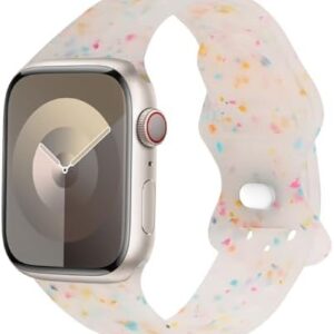 Sport Band Compatible with Apple Watch Band Ultra/Ultra2 49mm/Series 10/9/8/7/6/5/4/3/2/1/SE 38/40/41/42/44/45/46mm,Colorful Flakes Recycled Silicone Watchband Breathable Replacement Bands