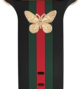 Designer Band with Charms Decor Compatible with Apple Watch Band 38mm 40mm 41mm 42mm 44mm 45mm 46mm 49mm Women Men, Stylish Silicone Sport Wristbands for iWatch Series 10 9 8 7 6 5 4 3 2 1 SE Ultra