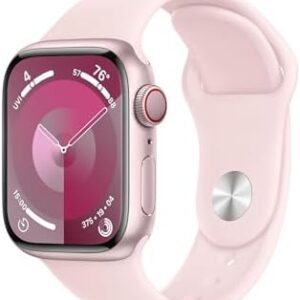 Apple Watch Series 9 [GPS + Cellular 41mm] Pink Aluminum Case with Pink Sport Band S/M (Renewed)