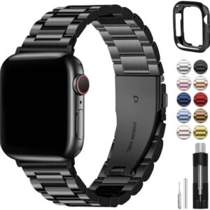 Fullmosa Compatible Apple Watch Bands 49mm 45mm 46mm 44mm 42mm 41mm 40mm 38mm, Metal iWatch Band with Case for Apple Watch Ultra Series 10 9 8 7 6 5 4 3 2 1 SE, 42mm 44mm 45mm Black
