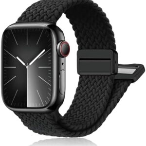 Magnetic Braided Stretchy Loop - Compatible with Apple Watch Band 42mm 46mm 40mm 41mm 44mm 45mm 38mm Ultra/2 49mm Women Men,Elastic Woven Fabric Nylon Strap for iWatch Ultra Series 10 9 8 7 6 5 4 3 SE
