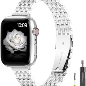 for Apple Watch Band 38mm 40mm 41mm 42mm 44mm 45mm Series 9 8 7 6 5 4 3 2 1 SE SE2 Women and Men,Classic Stainless Steel Metal Watchband for iWatch Bands,Pretty Shiny Look