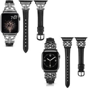 TOYOUTHS Compatible with Apple Watch Leather Band with Designer Buckle for Women Fancy Premium Leather Strap Fits iWatch Series 10/9/8/7/6/5/SE/4/3/2/1 38mm/40mm/41mm/42mm (Series 10), Black