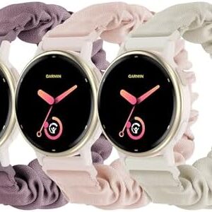 Stretchy Scrunchie Bands Compatible with Garmin Vivoactive 5, 20mm Nylon Sport Elastic Band for Venu/Sq/Sq 2/2 Plus/Vivoactive 3/Forerunner 165/55/245 Music for Women Men(3 Pack )