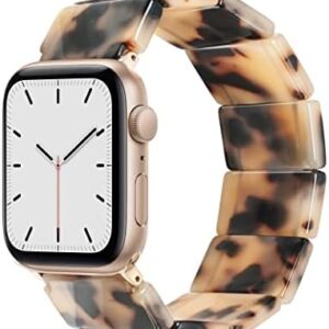 Heesch Upgraded Stretchy Resin Watch Band Compatible with Apple Watch for Women, Men, Tortoise Shell Fashion Watch Strap Bracelet Wristband for iwatch Series Ultra/10/9/8/7/SE/6/5/4/3/2/1, 38/40/41/42mm, 42/44/45/46/49mm, Rectangle Version