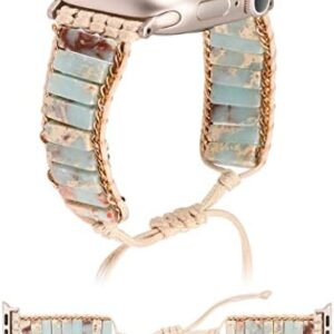 W-RARA Boho Stone Bracelet Compatible with Apple Watch Band 38/40/41/42/44/45/46/49mm Women, Handmade Natural Stone Colorful Jasper Strap for iWatch Series 10 9 8 7 6 5 4 3 2 1 SE Ultra(1/2)