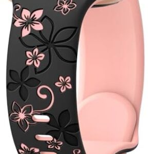 Floral Engraved Bands Compatible with Apple Watch Band 41mm 40mm 44mm 45mm 42mm 38mm 49mm 46mm for Women,Cute Flower iWatch Bands Soft Silicone Sport Strap for iWatch Series SE 10 9 8 7 6 5 4 3 Ultra