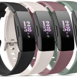 Vancle 4 Pack Bands for Fitbit Inspire 2 Bands/Fitbit Inspire HR for Women Men, Adjustable Soft Silicone Sport Wristband for Fitbit Inspire 2 / Inspire HR/Inspire/Ace 3 / Ace 2