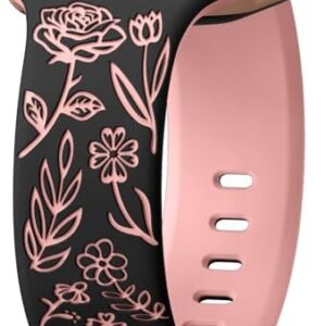 Easuny Floral Engraved Bands for Apple Watch Women 38mm 40mm 41mm 42mm 44mm 45mm 46mm, Soft Silicone Cute Dressy Wrist Strap for iWatch SE Series 10 9 8 7 6 5 4 3 Ultra, iPhone Watch Band Accessories