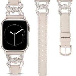 TOYOUTHS Leather Band Compatible with Apple Watch Bands for Women 38/40/41/42/44/45/46/49mm Ultra Dressy Designer Diamond Interlock Buckle Thin Strap for iWatch Bands SE Series 10/9/8/7/6/5/4/3/2/1