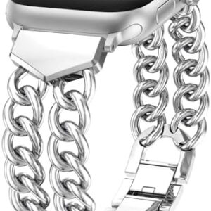TOYOUTHS Double Chain Bracelet Compatible with Apple Watch Band 38/40/41/42/44/45/46/49mm Women Men, Dressy Stainless Steel Metal Designer Link Strap for iWatch Ultra SE Series 10 9 8 7 6 5 4 3 2 1
