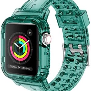 Compatible for Apple Watch Band 45mm 44mm 42mm with Bumper Case - Sports Men Women Bands for iWatch Series 6 5 4 3 2 1 SE, TPU Rugged Sports Band with Full Protection Case for Girl/Women…