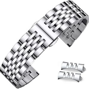 Stainless Steel Watch Band Straight & Curved End 14mm 16mm 18mm 19mm 20mm 21mm 22mm 23mm 24mm Premium Polished Metal Watch Band Bracelet Universal Smartwatch Replacement Strap Men Women