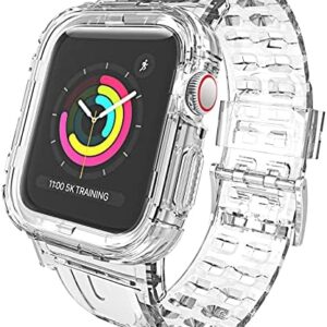 JXVM for Apple Watch Band 45mm 44mm 42mm 41mm 40mm 38mm with Case, Uni-body Protective Bumper Band, Crystal Clear Sporty Case, with Adjustable Strap for iWatch Ultra & Series 9 8 7 6 5 4 3 2 1 / SE