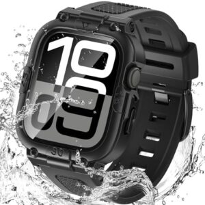 Goton 3 in 1 Waterproof Case and Band with Tempered Glass Screen Protector for Apple Watch Series 10 9 8 7 6 5 4 SE2 SE Ultra 46mm 42mm 44mm 40mm 45mm 41mm 49mm, Bumper Cover for iWatch Accessories