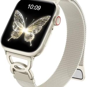 Adorve Slim Metal Band Compatible with Apple Watch Bands for Women 40mm 38mm 41mm 44mm 42mm 45mm 46mm Thin Stainless Steel Mesh Loop Magnetic Wristbands for iWatch Bands Series 10 9 8 7 6 5 4 3 2 1 SE