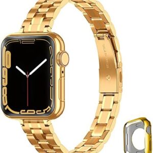 Metal band Compatible with Apple Watch Band 46mm 45mm 44mm 42mm 41mm 40mm 38mm for women, Slim Thin Stainless Steel Wristband for iWatch Series 10/9/8/7/6/5/4/3/2/6/SE