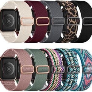Maledan 10 Pack Stretchy Solo Loop Compatible with Apple Watch Band 40mm 38mm 41mm 42mm 44mm 45mm 46mm 49mm Women Men,Soft Nylon Elastic Strap Wristband for iWatch Series 10 9 8 7 6 5 4 3 2 1 SE Ultra