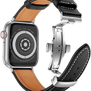 BOTOMALL Compatible with Apple Watch Band 49mm 46mm 45mm 44mm 42mm Ultra 2 / Ultra Series 10 9 8 7 SE 6 5 4 3 2 1,Soft Flexible Leather with 316L Stainless Steel Buckle Straps for iwatch