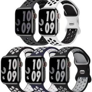 5 Pack Sport Bands Compatible with Apple Watch Band 44mm 45mm 46mm 42mm 41mm 40mm 38mm 49mm for Men Women, Breathable Silicone Wrist Strap for iWatch Series 10 9 SE 8 7 6 5 4 3 2 1 Ultra 2