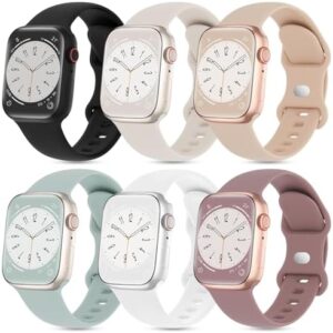 6 Pack Silicone Sport Bands Compatible with Apple Watch Band 38mm 40mm 41mm 42mm 44mm 45mm 46mm 49mm Women Men, Soft Strap Waterproof Wristband for iWatch Series 10 9 8 7 6 5 4 3 2 1 Ultra SE