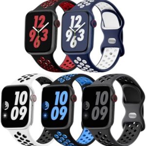 Lerobo 5 Pack Sport Band Compatible with Apple Watch Ultra 2 & Ultra Band 49mm 46mm 45mm 44mm 42mm 41mm 40mm 38mm for Men Women, Breathable Strap Band for iWatch Series 10 9 8 7 6 5 4 3 2 SE