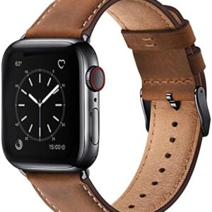 SUNFWR Leather Bands Compatible with Apple Watch Band 42mm 44mm 45mm 46mm 49mm for Men Women, Top Grain Genuine Leather Replacement Strap for iWatch Ultra2 Ultra SE2 SE Series 10 9 8 7 6 5 4 3 2 1