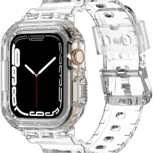Compatible with Apple Watch Band 40mm 38mm 41mm 42mm 44mm 45mm 49mm Women Men, Crystals Clear Wristband with Bumper Case for iWatch Ultra 2/1 Series 9 8 7 SE/6 5 4 3 2 1