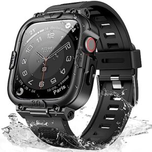 Mosonio Sport Rugged Case with Band for Apple Watch Band 46mm 45mm 44mm 42mm (S10)41mm 40mm, Light TPU Bands with Cover and Screen Protectors for Men, Waterproof Strap for iwatch Series 10 9 8 7 6 5 4 SE