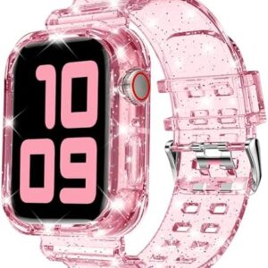 DABAOZA Compatible for Clear Apple Watch Band with Bumper Case, Women Men Glitter Bling TPU Sport Strap for iWatch SE Ultra Series 10 9 8 7 6 5 4 3 2 1