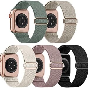 5 Pack Stretchy Solo Loop Compatible with Apple Watch Band 40mm 38mm 41mm 42mm 44mm 45mm 46mm 49mm Women Men,Sport Nylon Elastic Strap Braided Wristbands for iWatch Band All Series 1-10 Ultra SE