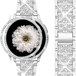 Mosonio Compatible with Samsung Galaxy Watch FE 2024 40mm/Galaxy Watch 5 Band 40mm 44mm/ Galaxy Watch 4 Band 40mm 44mm with Protective Cover Case, 20mm Bling Metal Galaxy Watch Band for Women (Silver, Black, Rose Pink, Rose Gold, Colorful, Starlight)