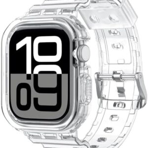 Miimall Compatible for Clear Apple Watch Band 49mm 46mm 45mm 44mm 42mm 41mm 40mm 38mm with Case, Women Men Sport Strap for iWatch Band Series 10 9 8 7 6 SE 2/SE 5 4 3 2 1 Ultra 2/1