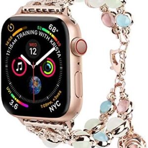 TILON For Apple Watch Band 38mm 40mm 41mm 42mm 44mm 45mm 49mm Series 9 8 7 6 5 4 3 2 1&SE, Adjustable Wristband Handmade Night Luminous Pearl iWatch Bracelet with Essential Oil/Perfume Storage Pendant for Women