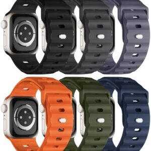 Sport Bands 6-Pack Compatible with Apple Watch Ultra 2 Band 49mm 46mm 45mm 44mm 42mm, Wide Soft Silicone Wristbands Waterproof Strap Men for iWatch Series 10 9 8 7 6 5 4 3 SE Ultra