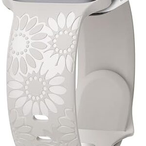 Sunflower Engraved Band Compatible with Apple Watch Bands 38mm 40mm 41mm 42mm 44mm 45mm 49mm Women, Designer Soft Glossy Floral Silicone Strap for iWatch Series Ultra 9 8 7 6 SE 5 4 3 2 1