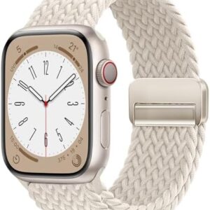 Magnetic Braided Solo Loop Band Compatible with Apple Watch Series 10 42mm 46mm 9 8 7 6 5 4 40mm 41mm 44mm 45mm 49mm for Women Men, Stretchy Nylon Elastic Sport Strap for iWatch SE/Ultra 1/2