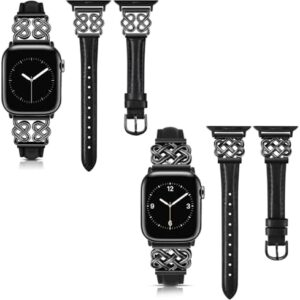 TOYOUTHS Compatible with Apple Watch Leather Band with Designer Celtic Buckle for Women 38mm/40mm/41mm/42mm (Series 10) Premium Leather Strap Fits iWatch Series 10/9/8/7/6/5/SE/4/3/2/1, Black