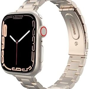 MoKo Thin Band Compatible Apple Watch Ultra2 Band 49mm 46mm 45mm 44mm 42mm 41mm 40mm 38mm,Slim Stainless Steel Wristband Metal Replacement Adjustable Strap for iWatch Ultra Series 10 9 8 7 6 5 4 3 2 1 SE