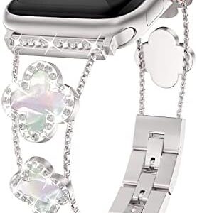 Diamond Metal Bands Add Sparkle to Your Watch For Apple Watch Series 10/9/8/7/6/5/4/3/2/1SE/Ultra Clover Simple and Stylish Compatible with 38mm40mm41mm42mm44mm45mm 46mm49mm Women's Wear