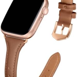 DaQin Slim Leather Band Compatible with Apple Watch Band for Women 40mm 38mm 41mm 42mm 44mm 46mm 45mm 49mm, Top Grain Genuine Leather Wristband for iWatch Band for Women Series 10 9 8 7 6 5 4 3 2 1 SE