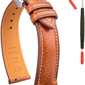 Italian Leather Watch Band Tuscany Natural Vegetable-Tanned Top Grain Genuine Leather Strap,16mm 18mm 19mm 20mm 21mm 22mm XL XXL Quick Release Replacement Watch Bands for Men and Women Thick and Soft