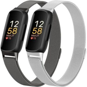 JKD Metal Bands Compatible with Fitbit Inspire 3 Bands for Women Men, Soft Stainless Steel Band Mesh Loop Strap Replacement Magnetic Wristband Accessories for Fitbit Inspire 3 Fitness Tracker, Black S
