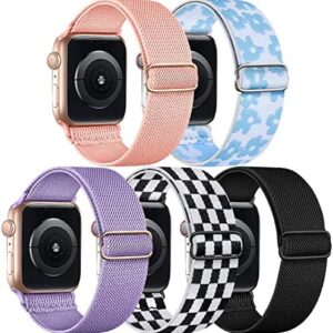 5 Pack Stretchy Nylon Band Compatible with Apple Watch Bands 40mm 41mm 42mm 44mm 45mm 46mm 49mm 38mm for Women Men, Elastic Braided Solo Loop Strap for iWatch SE Ultra 2 1, Series 10 9 8 7 6 5 4 3 2 1