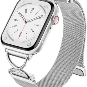 Dirrelo Metal Band Compatible for Apple Watch Bands for Women 40mm 41mm 38mm 42mm 44mm 45mm 46mm 49mm, Mesh Magnetic Strap Stainless Steel Wristband for iWatch Ultra Series 10/9/8/7/6/5/4/3/2/1/SE