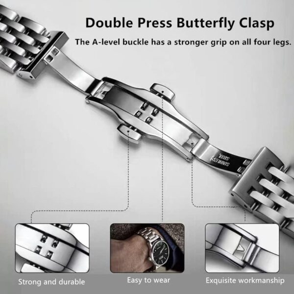 Stainless Steel Watch Band 14mm 15mm 16mm 17mm 18mm 19mm 21mm 20mm 22mm 23mm 24mm Universal Metal Watch Strap Smartwatch Replacement Band Men Women fit Most Traditional Watches - Image 3